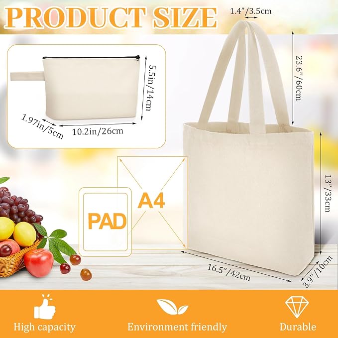 Silkfly Large Canvas Tote and Makeup Bag Bulk Cotton Tote with Handle for DIY Sublimation Embroidery Craft Wedding Gift - Image 3