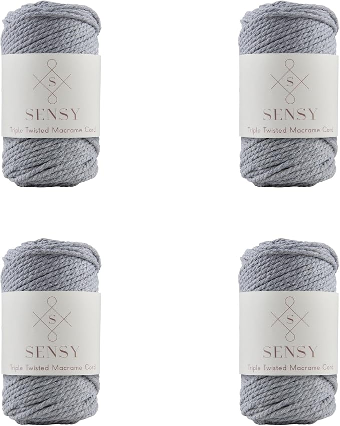 S Sensy 3mm Triple-Recycled Cotton Macrame Cord 4 Skeins, Silver 82 Yards by SSENSY