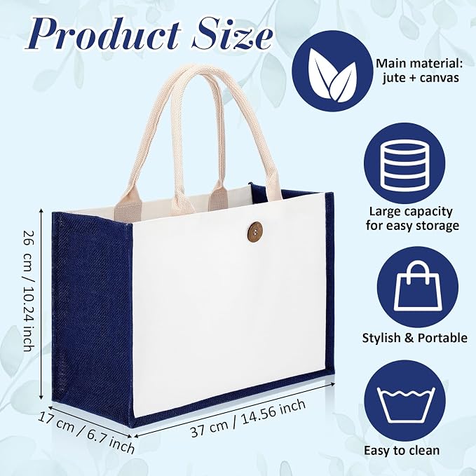 Reginary 12 Pcs Jute Burlap Tote Bags with Handles Reusable | Beach Wedding Gifts, Blank DIY Canvas Bags, 14.57x10.24x6.69 in, Burlap Handles, Waterproof Reusable for Shopping - Image 2