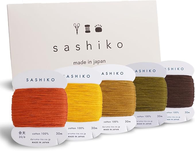DARUMA Sashiko Thread 100% Cotton Card Type (32.8 yd) x 5 Colors with English Manual, Sewing & Embroidery Value Set with Gift Package(Thick, Kouyou) by Daruma
