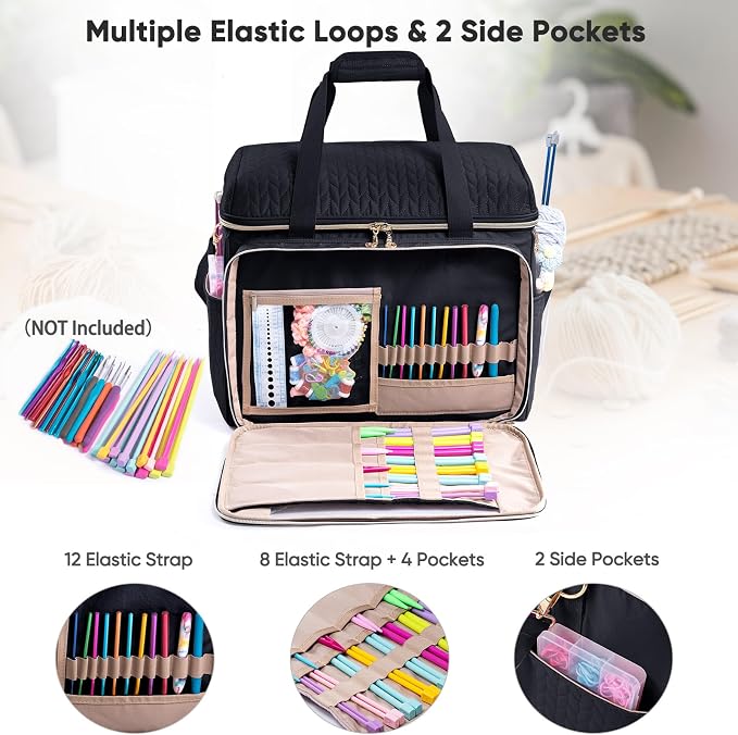 Large Yarn Storage Bag,Crochet Bag Organizer,Yarn Bags for Crocheting,Crochet Storage Bag with Pockets for Crochet Hooks, Crochet Accessories,Knitting Bags,Gifts for Crocheters - Image 4