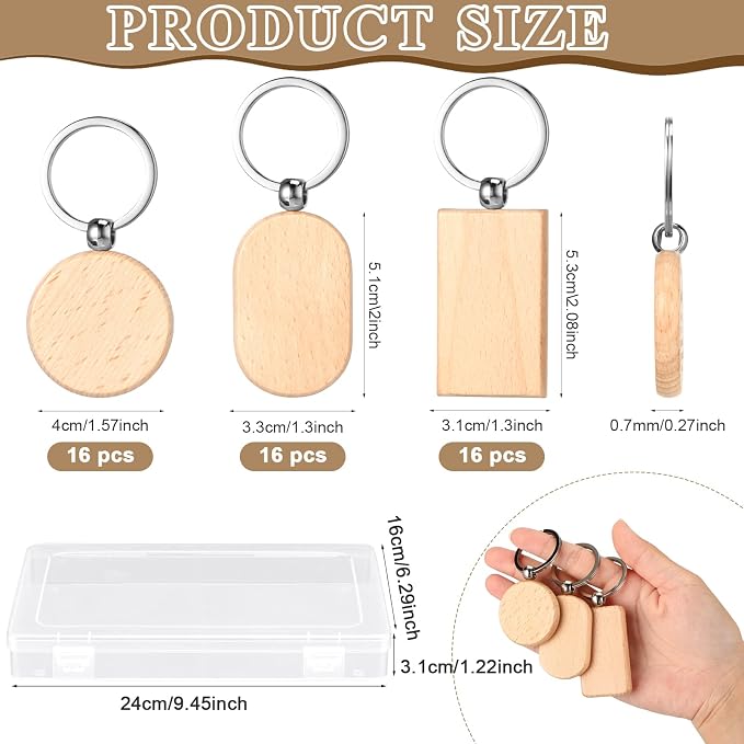 Fumete Wooden Keychain Blanks Wood Engraving Unfinished Key Chain with Storage Container for DIY Gift Craft Supplies(48 Pcs) - Image 3