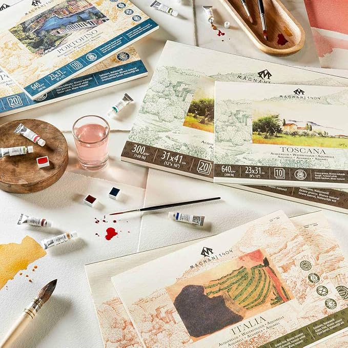 Magnani Watercolour Paper Pad, Fine Grain, 300 g/m, 100% Cotton, Round Screen Paper (18 x 26 cm) - Image 2