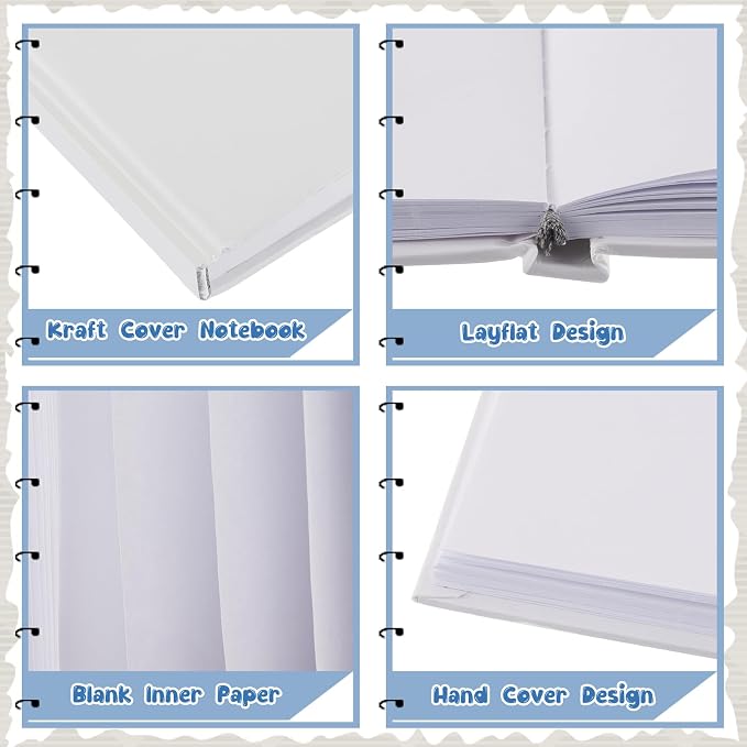 12 Pcs A5 Blank Notebook Journal Hardcover Sketchbook, 8.3 x 5.7 in | Bulk Unlined Sketch Book 100 Sheets/200 Pages Kraft Notebooks for Writing Drawing for Students School Office, White - Image 3