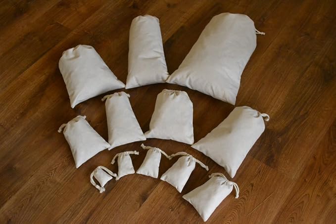 8"x12" COTTON DOUBLE DRAWSTRING MUSLIN BAGS (Natural Color)-12 count pack - Image 3