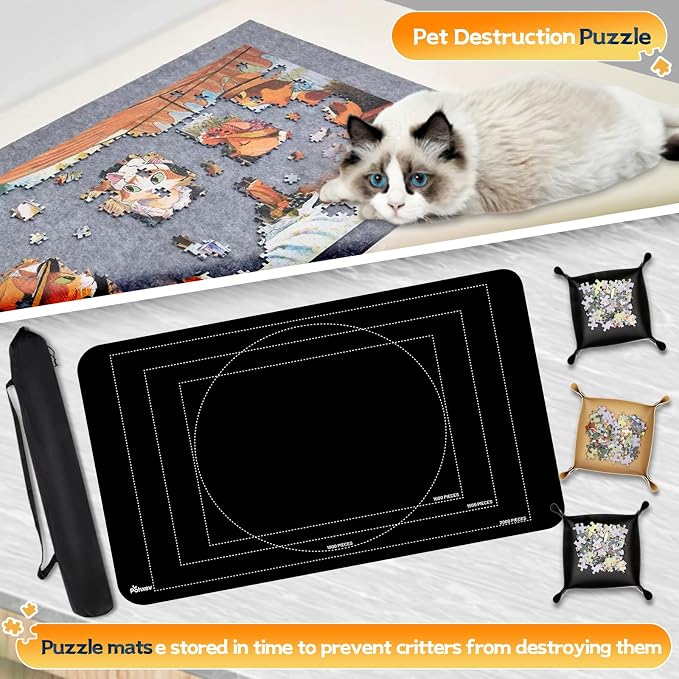 Pohxev Jigsaw Puzzle Mat Roll Up, Portable Saver Pad 43” x 26” Up to 1500 Pieces, Puzzles Matt Rollup with Non-Slip Rubber Bottom & Smooth Top. (6 Puzzle Sorting Trays & 1 Storage Bag) - Image 4