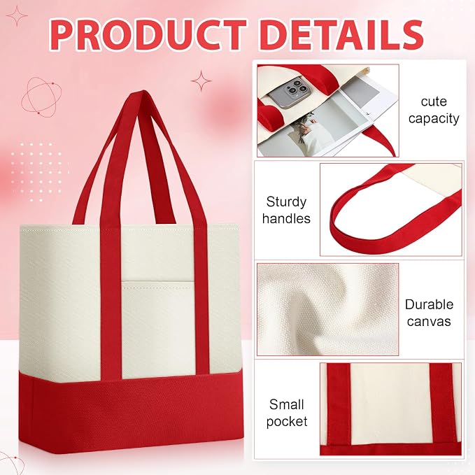Sanwuta 12 Pcs Mini Canvas Tote Bags Bulk with Pocket Small Sublimation Blank Canvas Tote Reusable Grocery Bag for Women, DIY Craft (Red) - Image 3
