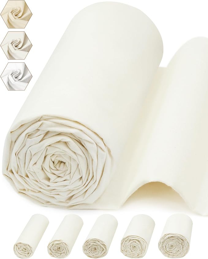FIVEIZERO 100% Cotton Muslin Fabric by The Yard,59in x 5yd Cream Bleached Cotton Muslin Cloths–Medium Weight Beige Calico Fabric for Sewing,Quilting,Embroidery,Crafts & Apparel Projects | 59in x 5yd Muslin Cloth;Medium Weight Draping Fabrics for Sewing... by FIVEIZERO