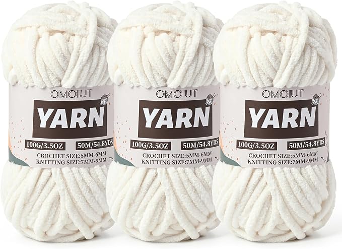 3 Pack White Fluffy Chunky Chenille Crochet Yarn, Baby Yarn for Crocheting Soft Blanket, Bulky Velvet Yarn (100g/54.8yds Each), Plush Amigurumi Yarn for Knitting Crafts, Scarves, Puzzle by Unknown