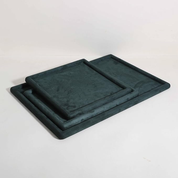 Rectangle Jewelry storage organizer plate, Velvet Jewerly display tray, Empty showcase tray for Necklace Bracelet Ring Earring【Green-Large, 17.7 x 11.8 in 】 - Image 8