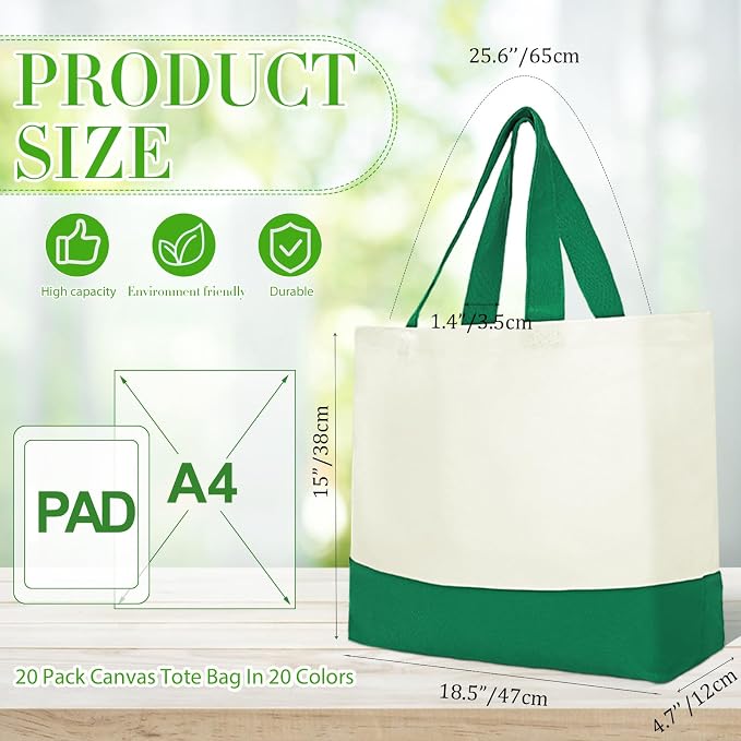 Silkfly 20 Pack Large 18.5'' x 15'' Canvas Tote Bags Bulk Sublimation Reusable Blank Cotton Bags for DIY Crafts Gift Shopping - Image 3