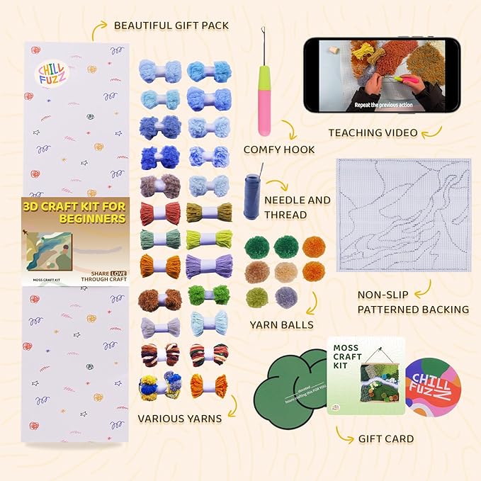 ChillFuzz DIY Moss Wall Art Kit Natural Preserved Moss Frame Handmade Greenery Decor for Home & Office Craft Set Yellow Oasis