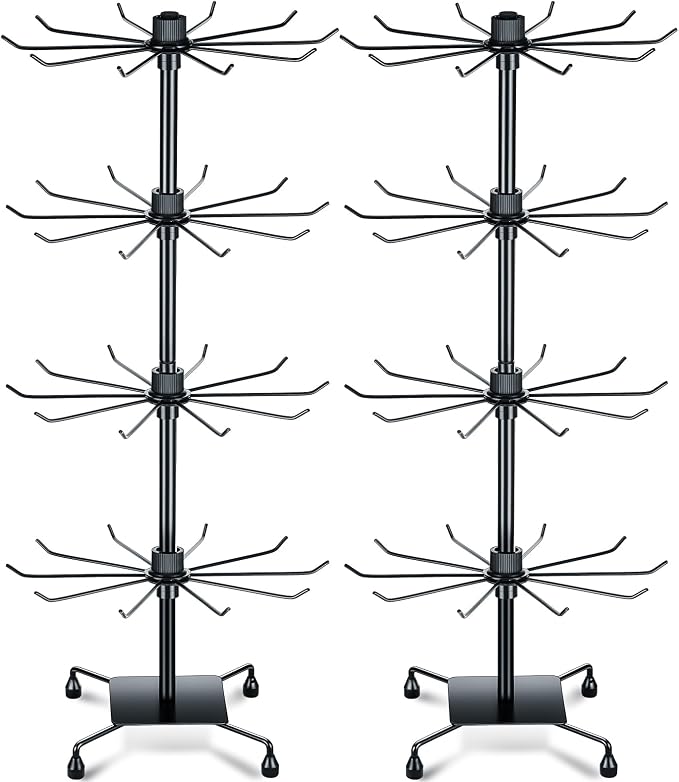 BBTO 2 Pcs Rotating Display Stand Jewelry Display Rack with Hooks Metal Earrings Stand for Vendors Necklace Bracelet Selling(Black,37.4 x 15.8 Inch) by BBTO