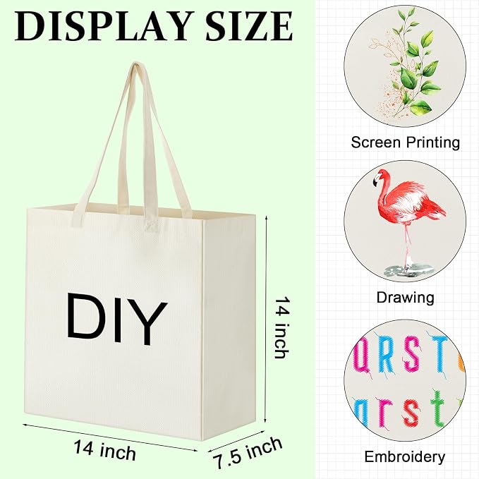 Reginary 24 Pack Canvas Grocery Bag Large Shopping Tote Bag,Natural - Image 2
