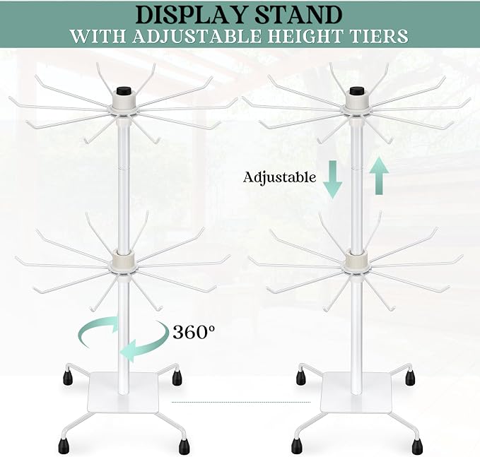 BBTO 2 Pcs Rotating Display Stand Jewelry Display Rack with Hooks Metal Earrings Stand for Vendors Necklace Bracelet Selling(White,19.69 x 11.8 Inch) - Image 4