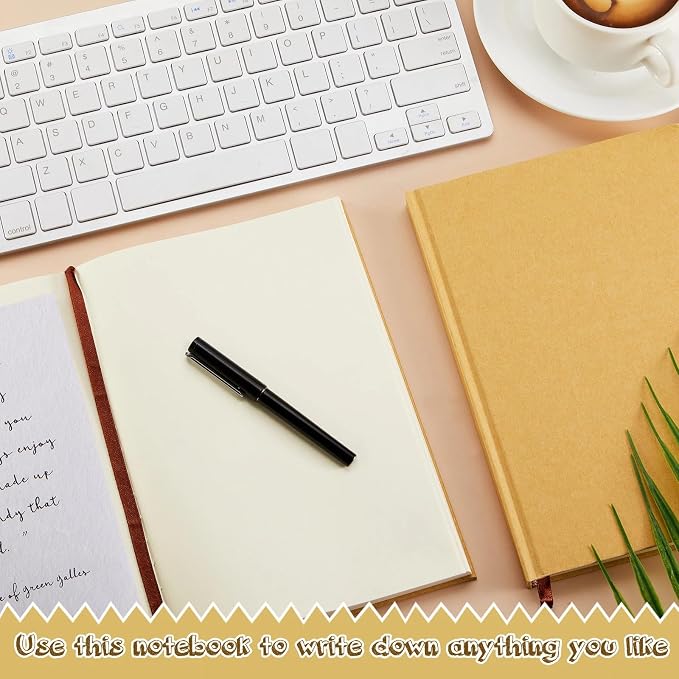 Henoyso 12 Pcs Blank Notebook Journal Hardcover Sketchbook, 11 x 8.5 in | Bulk Unlined Sketch Book 100 Sheets/200 Pages Kraft Notebooks for Writing Drawing for Students School Office, Brown - Image 4