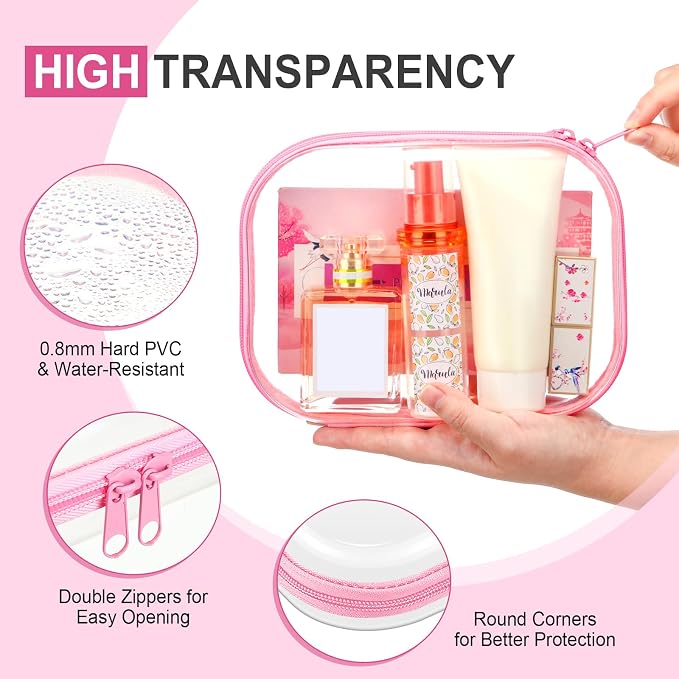 Sanwuta 6 Clear Hard Zipper Case,Pink,7.87 X 5.9 X 2 Inch | Pencil Case Pouches ,Makeup Bag,Plastic Toiletry Diaper Bag ,Travel Toy Storage,Waterproof Organizer Bins - Image 4