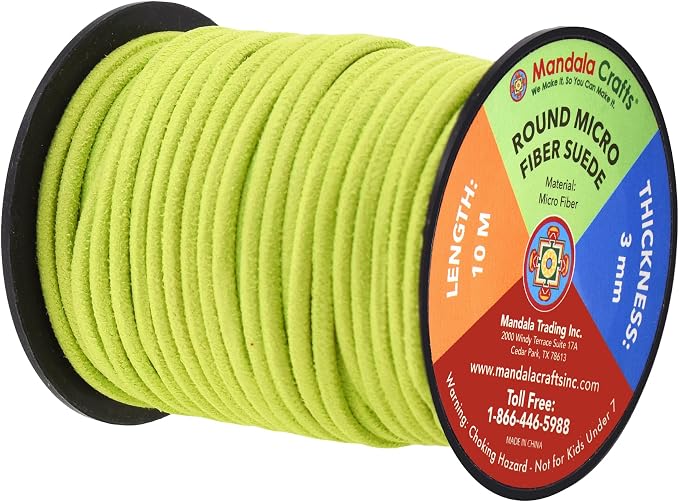 Mandala Crafts 3mm Round Lime Green Faux Suede Vegan Leather, Jewelry Making | 11 Yards Durable Leather Strings for Bracelets, Necklaces, Braiding, Dream Catchers, Chokers, Pendants & Lacing - Image 2