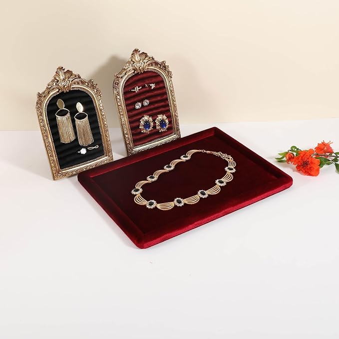 Rectangle Jewelry storage organizer plate, Velvet Jewerly display tray, Empty showcase tray for Necklace Bracelet Ring Earring【Red-Medium, 11.8 x 8.7 in 】 - Image 8