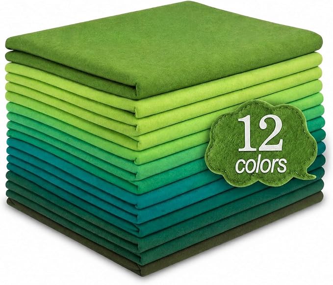 WILLBOND 12 Pcs 37 x 20 Inch Large Felt Fabric Sheets by The Yard 1.2 mm Soft Craft Felt Sheet 12 Assorted Color for DIY Summer Decor Graduation Gift Sewing Patchwork(Green Series) by Willbond+Technology+Limited