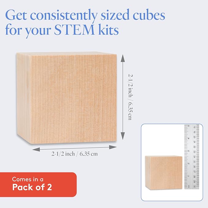 DIY Wooden Cubes 2-1/2-inch, Pack of 2 Large Wooden Blocks, Unfinished Wood Blocks for Crafts, STEM, Dice, and Building Blocks for Stacking, by Woodpeckers - Image 4
