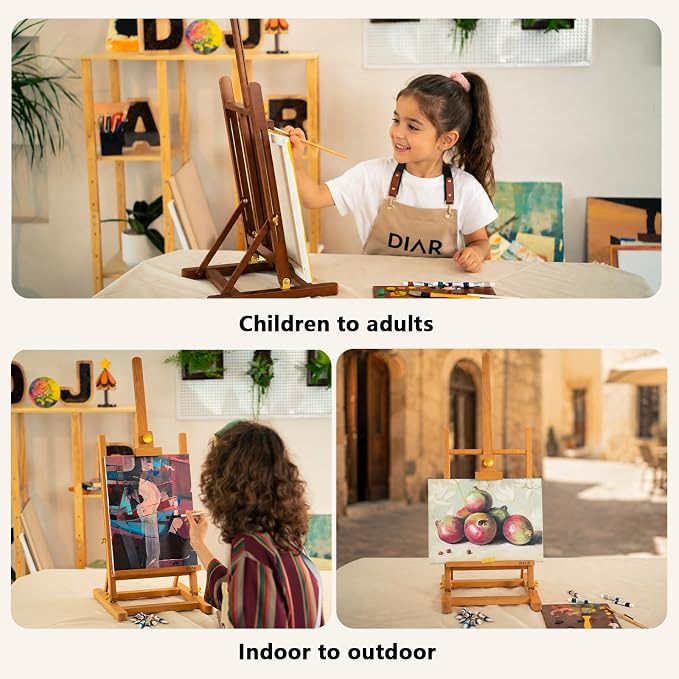DJAR H- Frame Tabletop Painting Easel, Adjustable Solid Beech Wood Desktop Art Easel, Hold Canvas Up to 27.5", Assembly-Free Art Stand for Artist, Student, Natural - Image 6
