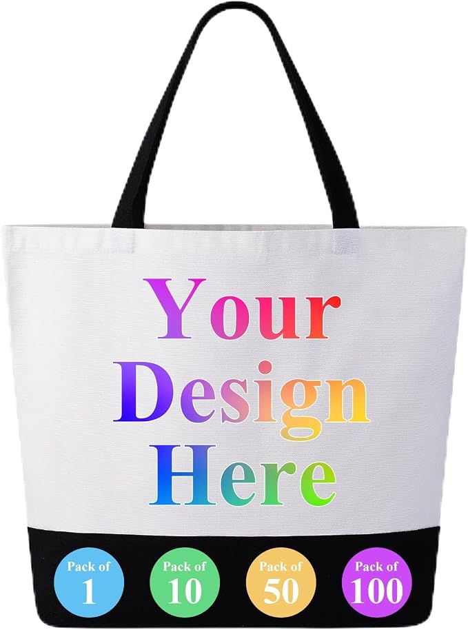 Custom Canvas Tote Bags Bulk with Logo 1 | 6 | 10 | 30 | 50 | 100 Pack Personalized Reusable Grocery Shopping Bags by HooAmI