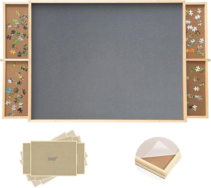 Puzzle Board 1000 Pieces with Large Drawers & Cover Mat 360° Rotating Puzzle Table –None-Slip Felt Surface Portable 30" x 22" Jigsaw Table for Organized Puzzling – Ideal for 1000PcsPuzzles by PAZIONMI