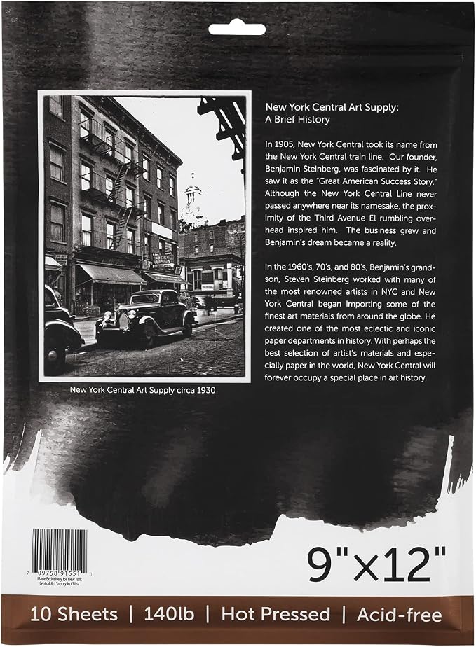 New York Central Watercolor Paper - 9x12-5 Packs of 10-50 Total Sheets, 140 lb. Hot Press - 100% Cotton, Acid-Free, Archival Quality, Bright White Watercolor Paper Pad for Wet & Dry Media - Image 3