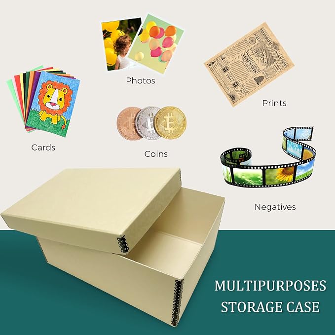 Golden State Art, Archival Photos Storage Boxes, 5"x8"x12", Tan | Acid-Free Card Preservation Box with Removable Lid, for Storing Artwork Pictures Prints Negatives Documents and Paper - Image 5