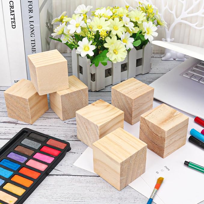 84 PCS Premium 2 Inch Wooden Cubes, Natural Pine Wood Cubes for Crafts, Wood Blocks Ready for Artistic DIY Projects-Unleash Creativity with Blank Wood Blocks - Image 4