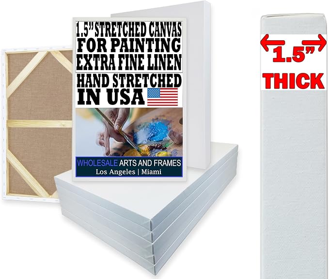 Stretched Linen Canvas for Painting 6x8 10PK 1.5" 14Oz Extra Fine Smooth Portrait Linen Canvas. Stretched Large Canvases for Painting 6x8 Bulk Canvases Value Pack.White Universal Quadruple Primed by WHOLESALEARTSANDFRAMES