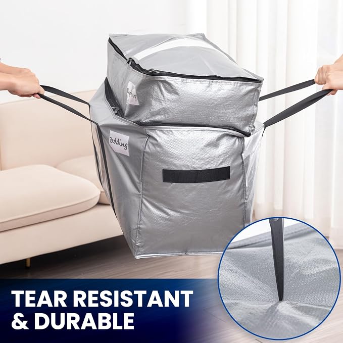 TAILI 2 Tier Moving Bags,2 Pack Silver Storage Bags with Visible Window | XXL Heavy Duty Totes For Home Storage,Wrap Around Handles,Storage Bags for College Dorm, Alternative to Moving Boxes - Image 5