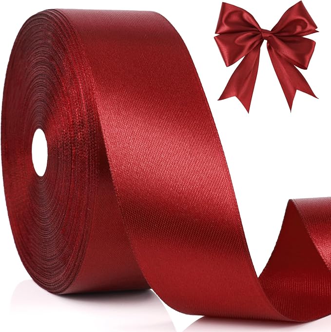 100 Yards Ribbon,1-1/2 Inch Wine Red Satin Ribbon,Single Face Satin Ribbons | Perfect for Gift Wrapping,Wedding Decoration,Handmade Bows,Wrapping Bouquet and More by NESCCI