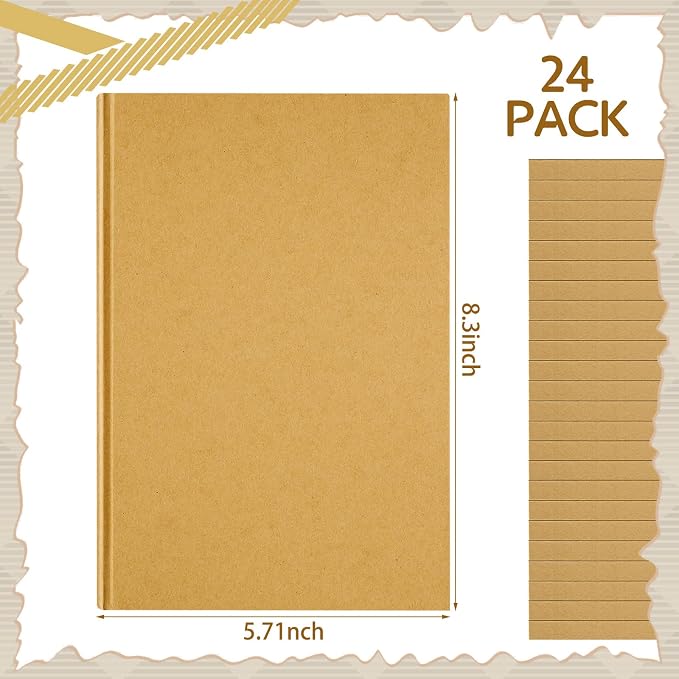 24 Pcs A5 Blank Notebook Journal Hardcover Sketchbook, 8.3 x 5.7 in | Bulk Unlined Sketch Book 100 Sheets/200 Pages Kraft Notebooks for Writing Drawing for Students School Office, Brown - Image 2