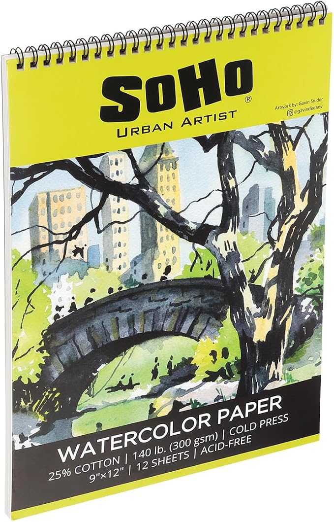 SoHo Urban Artist Watercolor Spiral Pad 12x16" - 140lb Cold Press Acid-Free, ECF, 12 Pages - Image 2