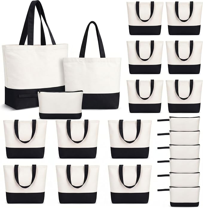 Paterr 18 Pcs Blank Canvas Tote Bags Bulk and Makeup Bag Pouches Set for Women Gift DIY Sublimation School Travel Supplies by Paterr
