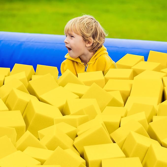 Foam Pit Cubes, 24 PCS 5 Inches Gymnastics Foam Blocks Trampoline Blocks, Multi-Sport Protective Padding for Freerunning, Trampoline, Parkour, Skate Parks & BMX -Yellow - Image 6