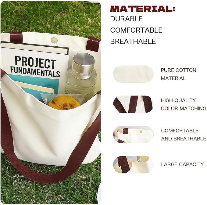 2 Pack Canvas Tote Bags With Handle, Canvas Shopping Bag, Brown | Versatile Hand Shoulder Carry, 15x16 Inch Large Large Capacity, for Work, Travel, Shopping - Image 5
