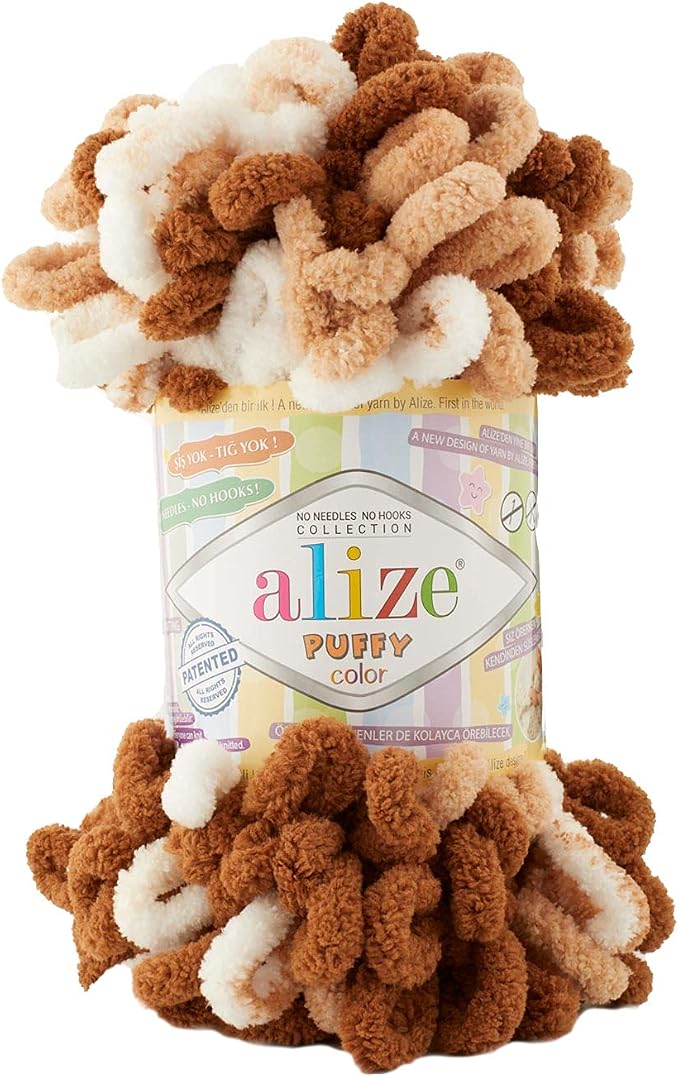 ALZE Puffy Color Baby Blanket - Lot of 5 Super Chunky Bulky Worsted Yarn Skeins (500gr, 50yds) - 100% Micropolyester Soft Hand Knitting Yarn by Alize