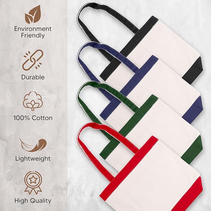 Canvas Tote Bag with Handles for Woman, Reusable Cloth Bag for Groceries and Shopping - Blank Cotton Tote Bag, Suitable for DIY Projects – HEAVY DUTY – 16" X 14.5" With 4” Gusset, Navy Blue - Image 5