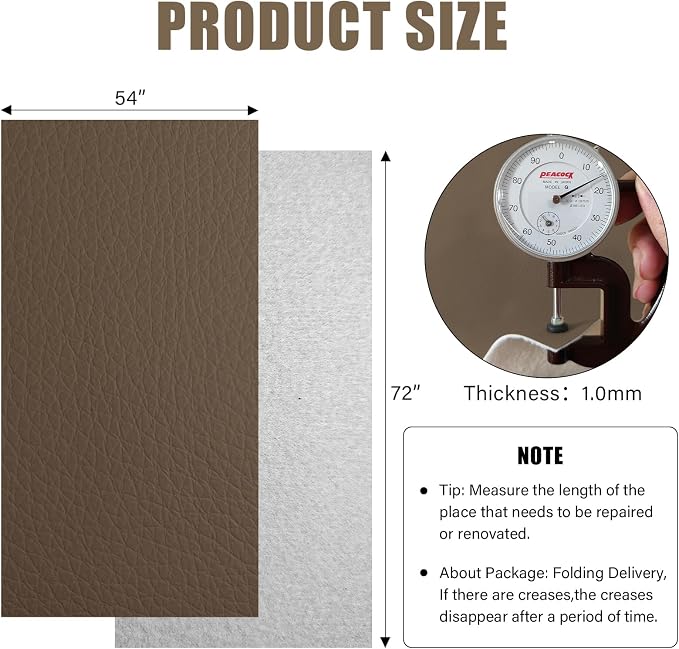 Faux Leather Fabric, 54"x108" Thick Durable Synthetic Upholstery Lychee Texture Leather Vinyl, Soft Smooth Waterproof,Replacement Renovate for Wallets, DIY Projects, Furniture 1 Yard-Taupe - Image 2