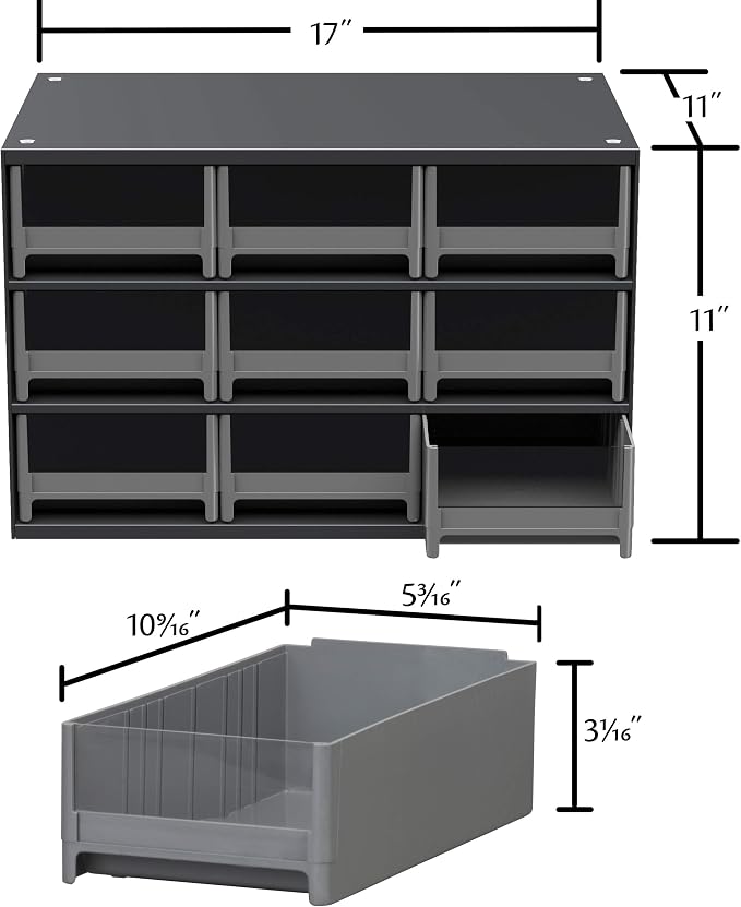 Akro-Mils Steel Garage Storage Cabinet, Small Parts Organizer Metal Cabinet for Hardware, Nails, Screws, Bolts, Nuts, and More, 17" W x 11" D x 11" H, 9-Drawer, Gray Cabinet/Blue Drawers (19909) - Image 2