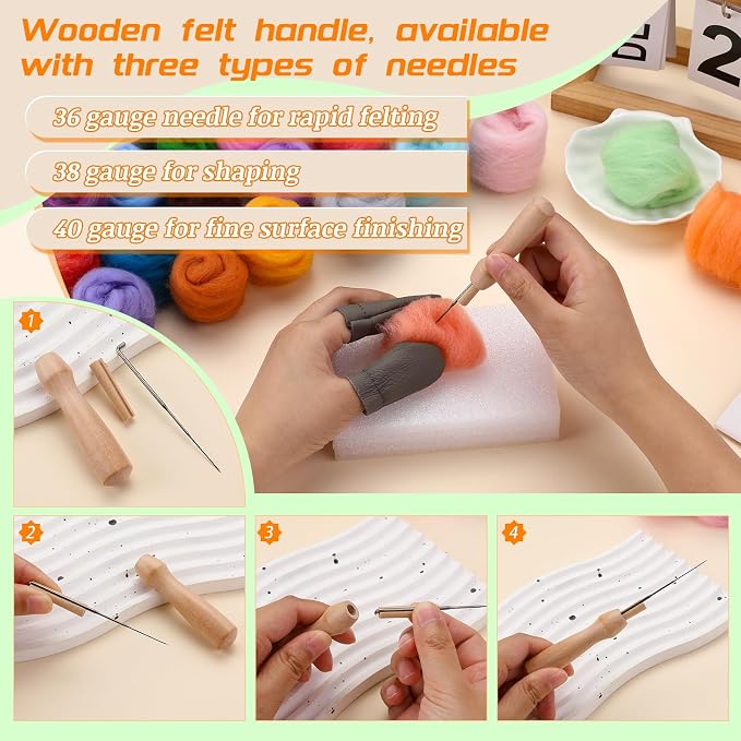 IMZAY Needle Felting Kit, 72 Colors Felting Wool Kit Wool Roving | 149 Pcs Needle Felting Tools for Beginner, Needle Felting Starter Kit with Felting Needles, Pad, Felting Wool for Adult - Image 4
