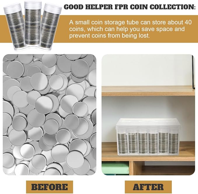 Qunclay 48 Pcs Quarter Coin Tubes Bulk with 2 Plastic Storage Box Clear Holders with Lid for Collection Supplies - Image 4