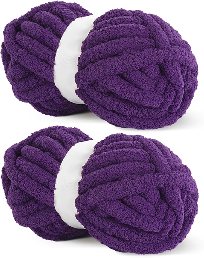 Hombys Dark Purple Chunky Chenille Yarn for Crocheting & Knitting, Super Bulky Yarn for Blankets, Soft Plush, 2 Jumbo Packs (27 yds, 8 oz Each) by HOMBYS