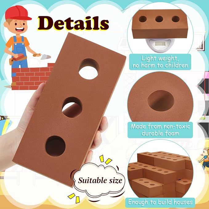 Zhanmai 50 Pack Foam Bricks Building Blocks for Kids Foam Cinder Blocks Large Fake Bricks Toy for Stacking and Construction 8 x 4 x 2.4 Inches(Round) - Image 3