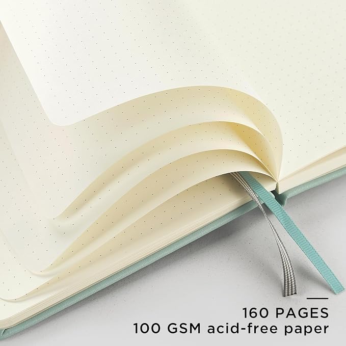 &And Per Se Dotted Journal Notebook, A5 Hardcover Leather Dotted Journal, 160 Pages 100gsm Thick Dot Grid Paper, 3 Sheets of Stickers Included - 5.7'' x 8'' (Cyan) - Image 4