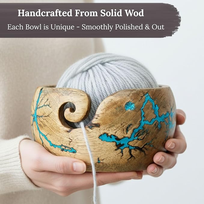Lichtenberg Figure Yarn Bowl - Handmade Wooden Yarn Bowl for Knitting Yarn Ball Holder - Yarn Bowls with Holes Crochet Bowl Holder - Yarn Storage Bowl 7" x 4" inches (SB-Yarn Bowl) - Image 4