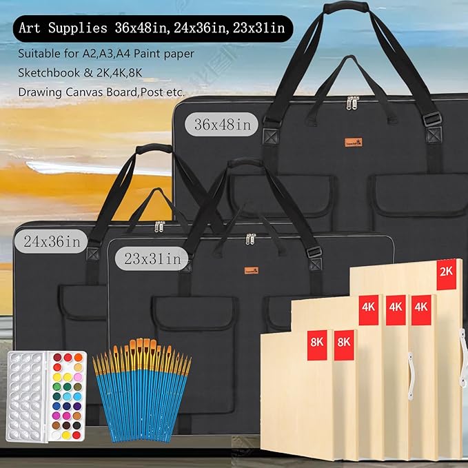 TreochtFUN Art Portfolio Case 24 X 36, Portfolio Bag Soft Water Resistant | Large Art Carrying Case with Tote & Strap,A1 Folder for Artwork Storage for Large Poster Board Drawing Supplies (black) - Image 7